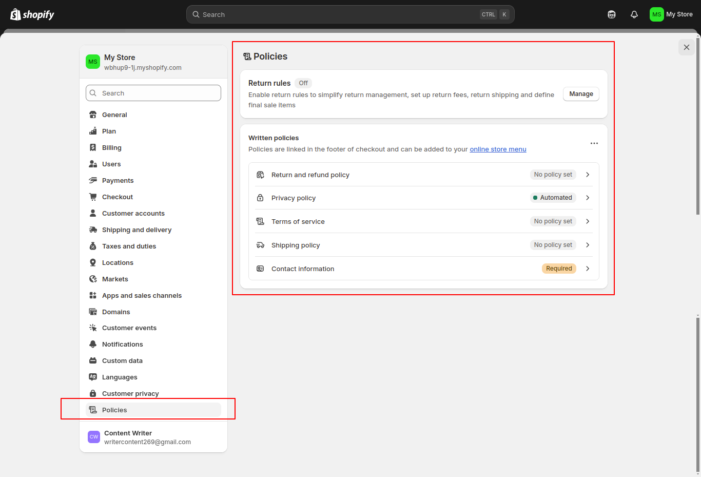 My Store Policies Shopify
