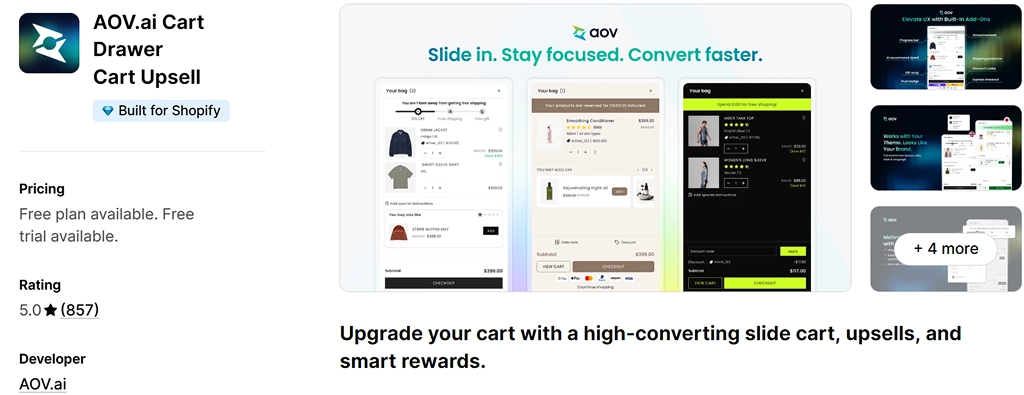 aov ai cart drawer upsell shopify