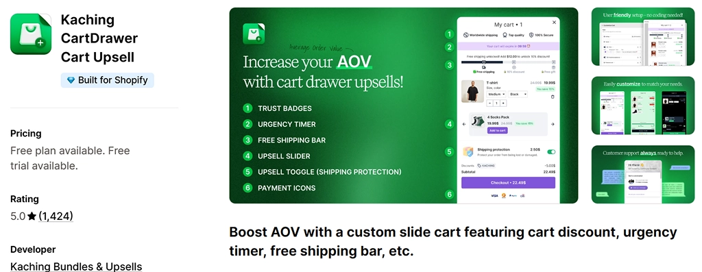 kaching cart drawer upsell shopify