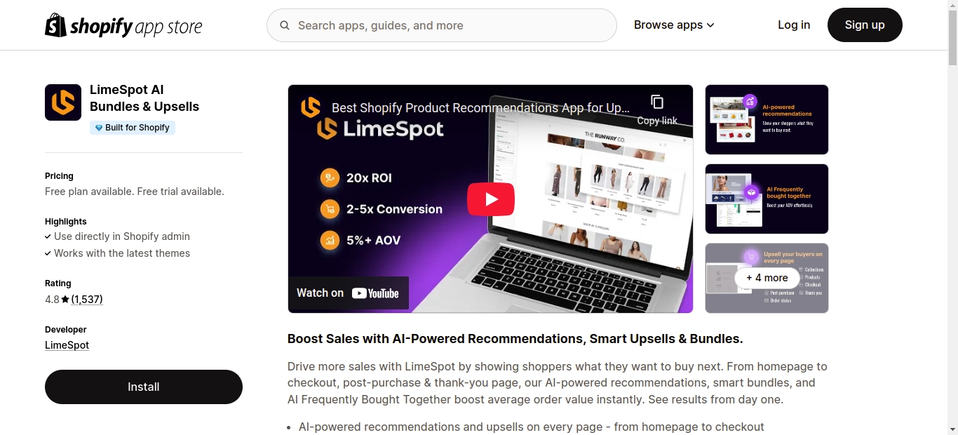 LimeSpot AI Bundles & Upsells