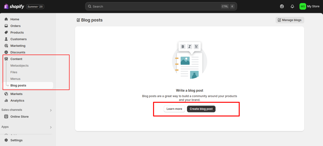 Shopify food store setup