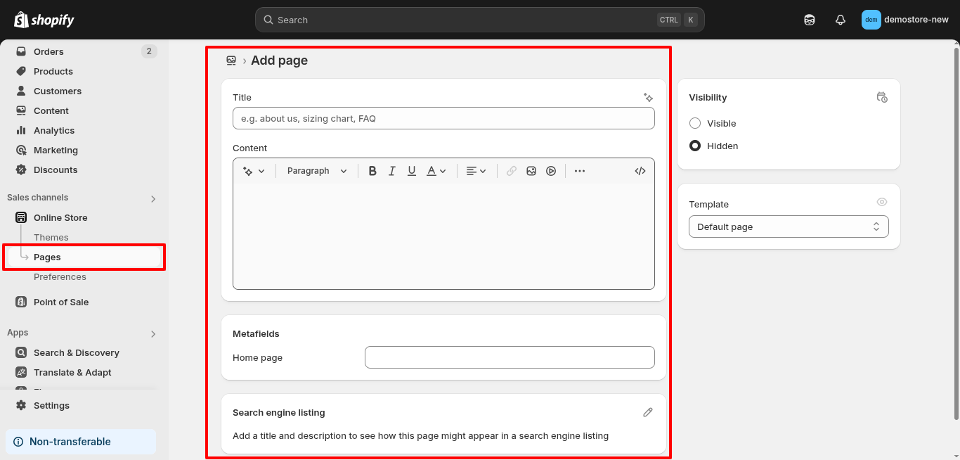 Customize Shopify Essential Pages