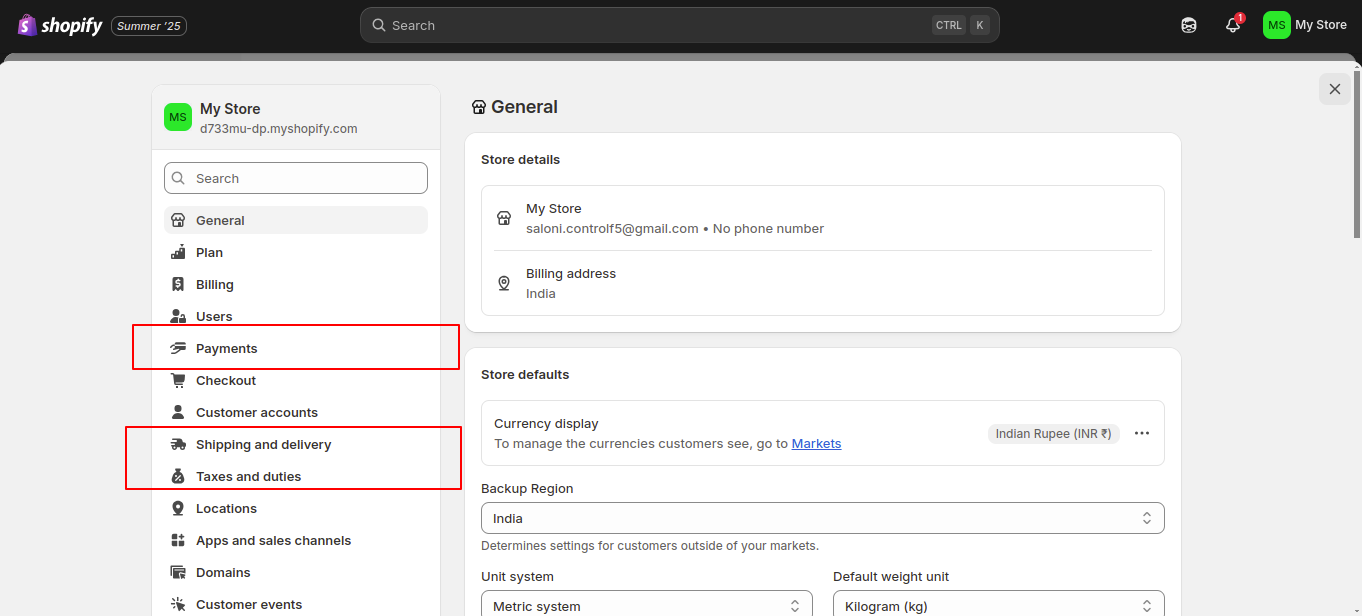 Shopify Shipping Tax Payment Settings