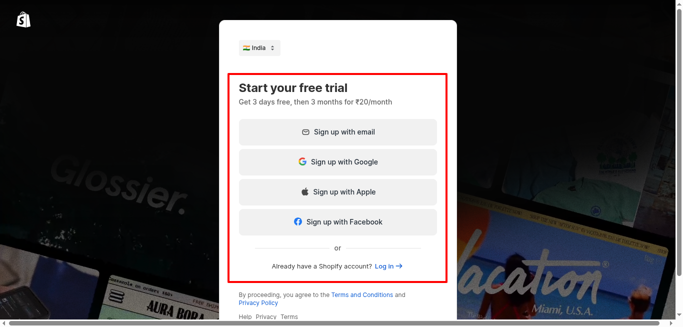 Shopify Signup and Pricing Plan