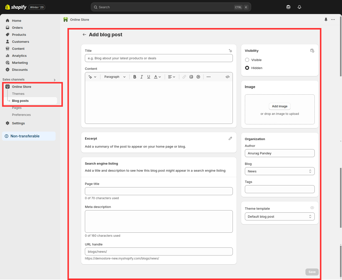 Shopify Blog Feature