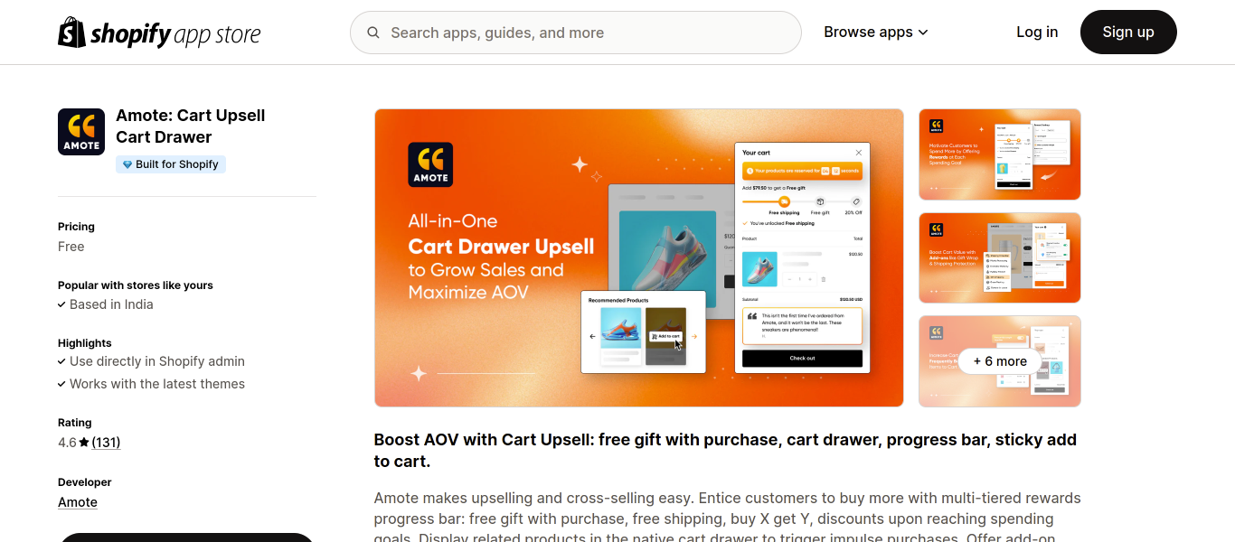 Amote Cart Upsell Cart Drawer