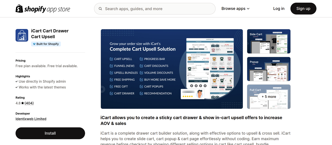 iCart Cart Drawer Cart Upsell
