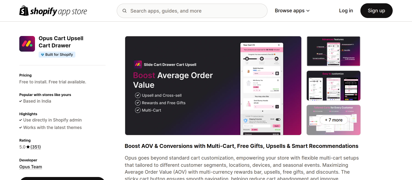 Opus Cart Upsell Cart Drawer