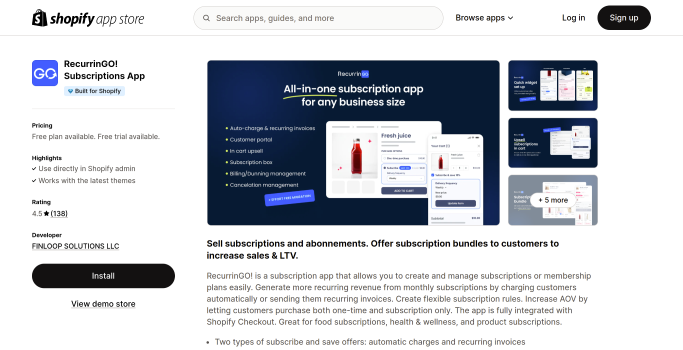 RecurrinGO! Subscriptions App