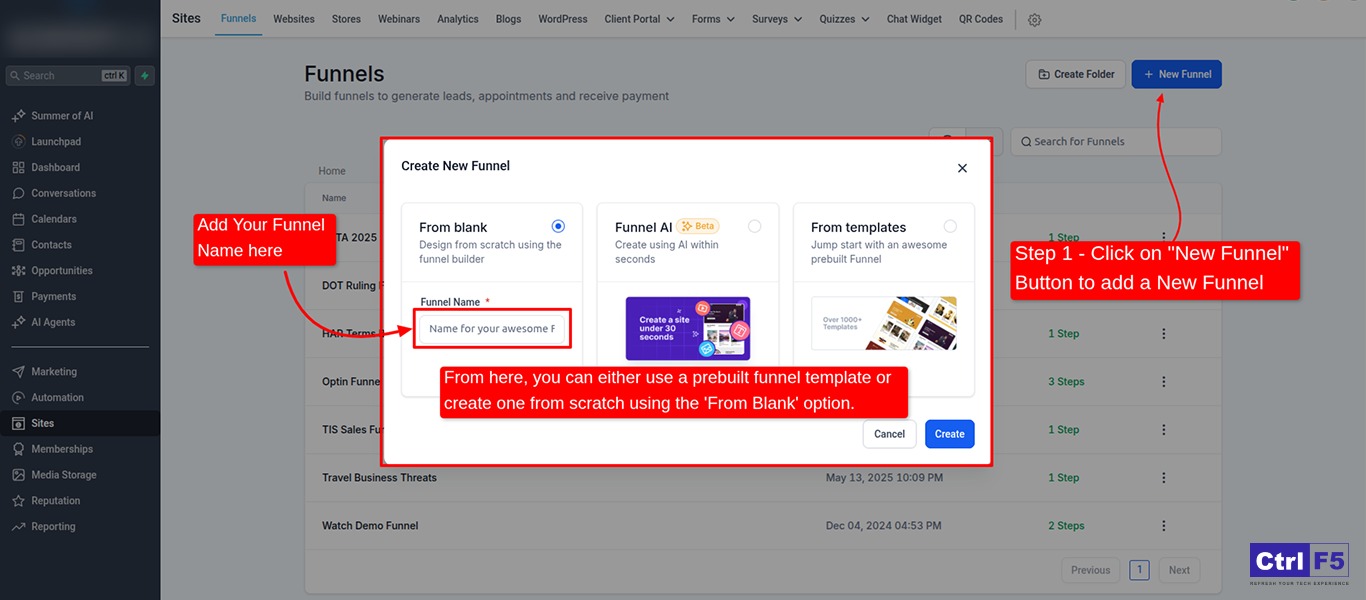 Create New Funnel In Go High Level