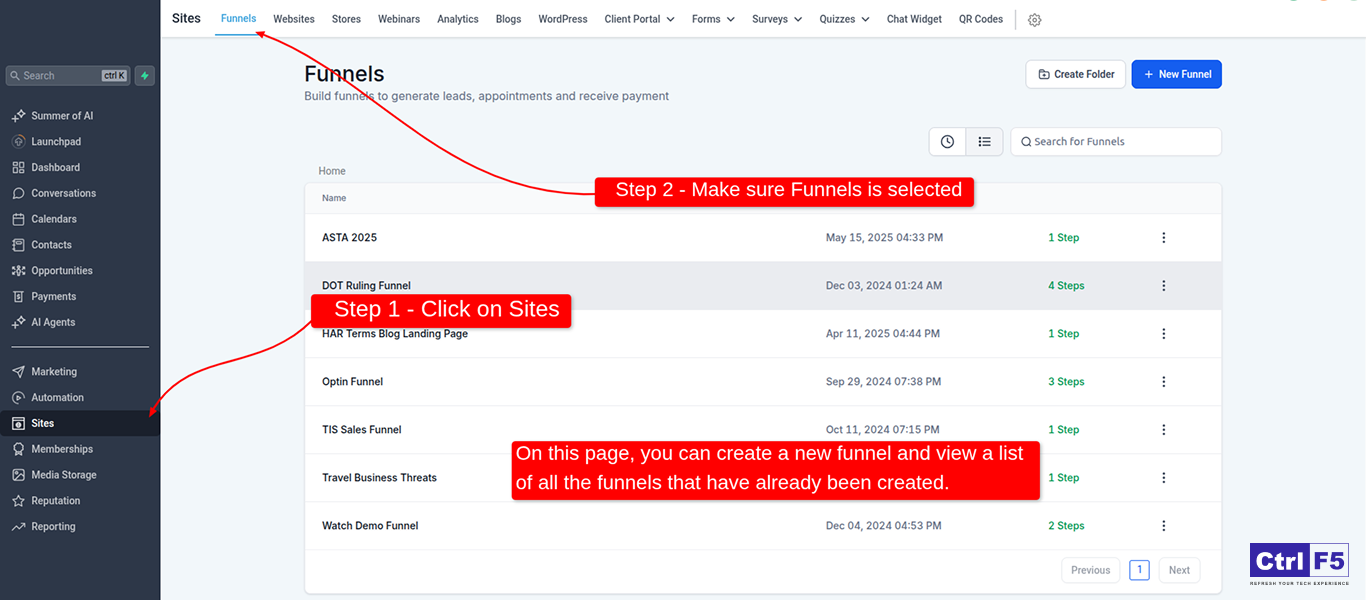 Go High Level Login Dashboard Sites Funnels