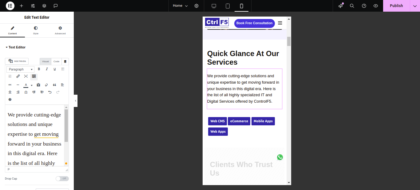 mobile first web design with elementor