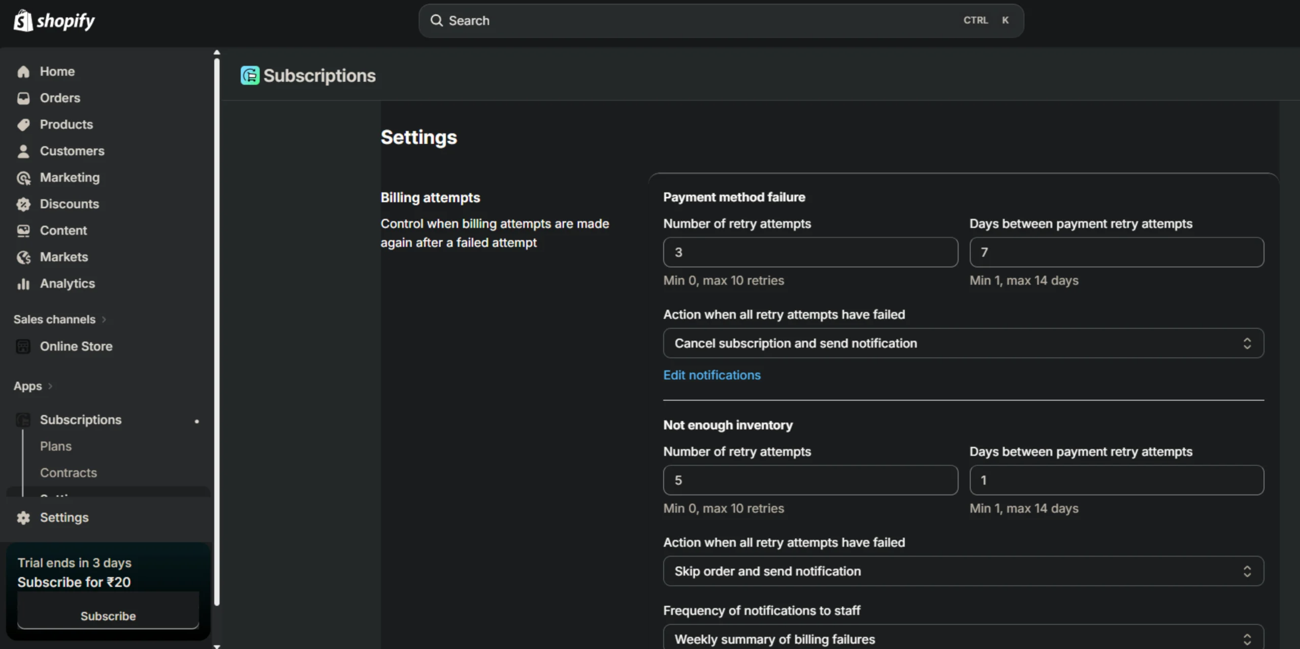 Configure subscription settings and notifications