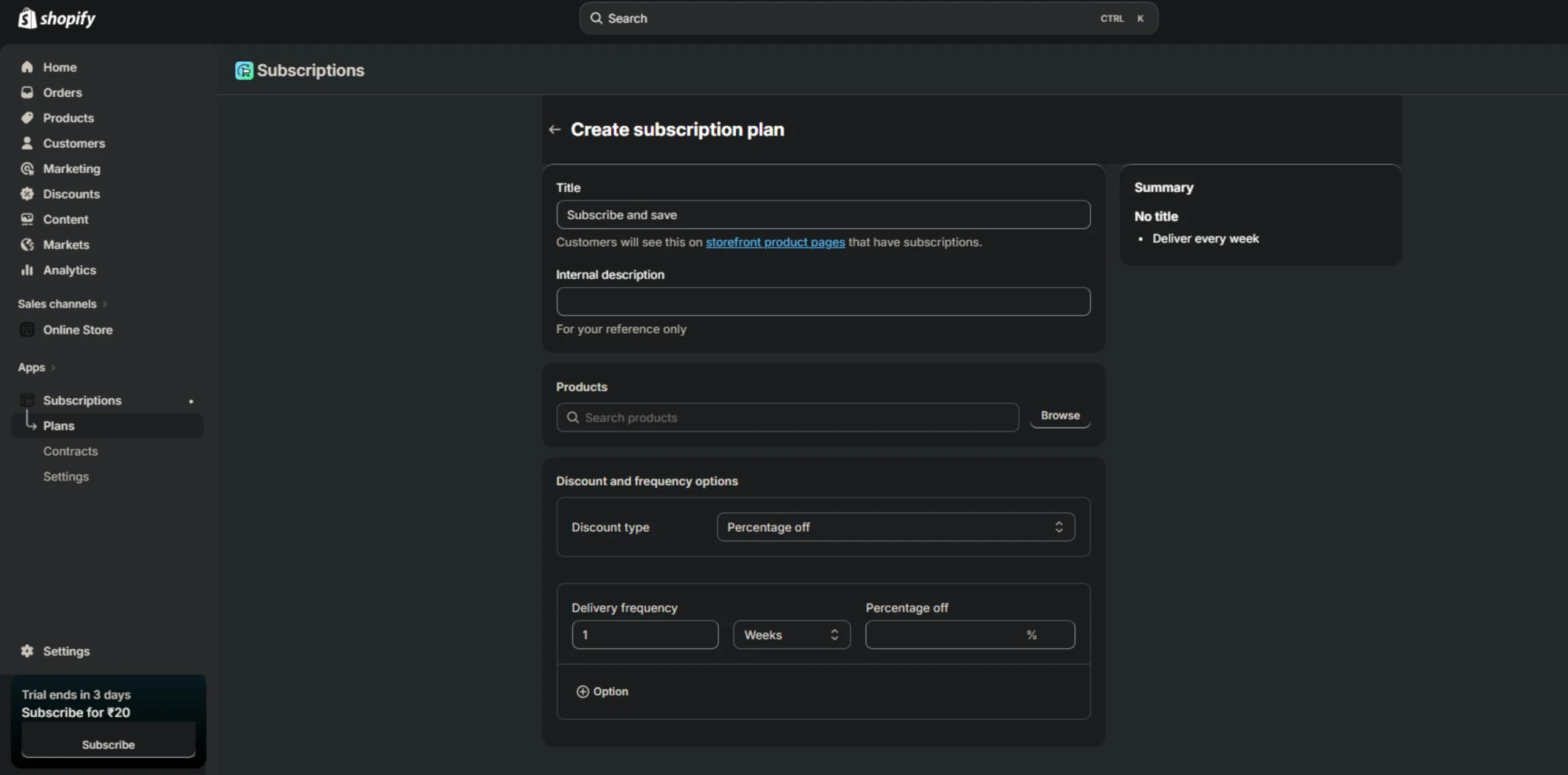 Create subscription plan