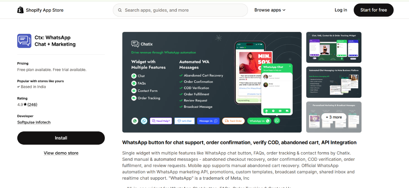 ctx whatsapp chat marketing shopify widget