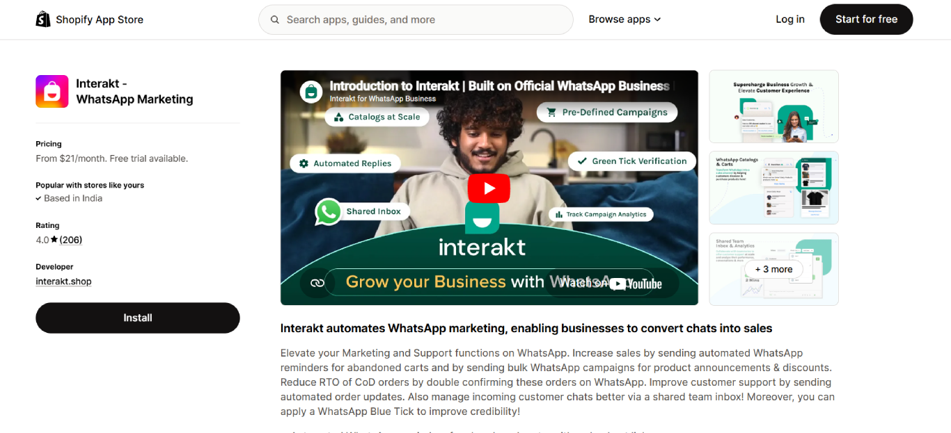 interakt whatsapp marketing shopify dashboard