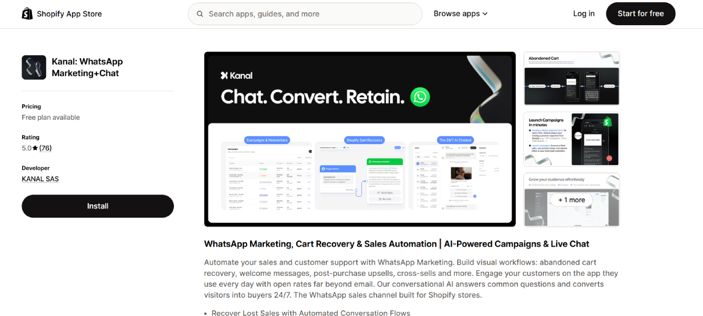 kanal whatsapp marketing chat shopify