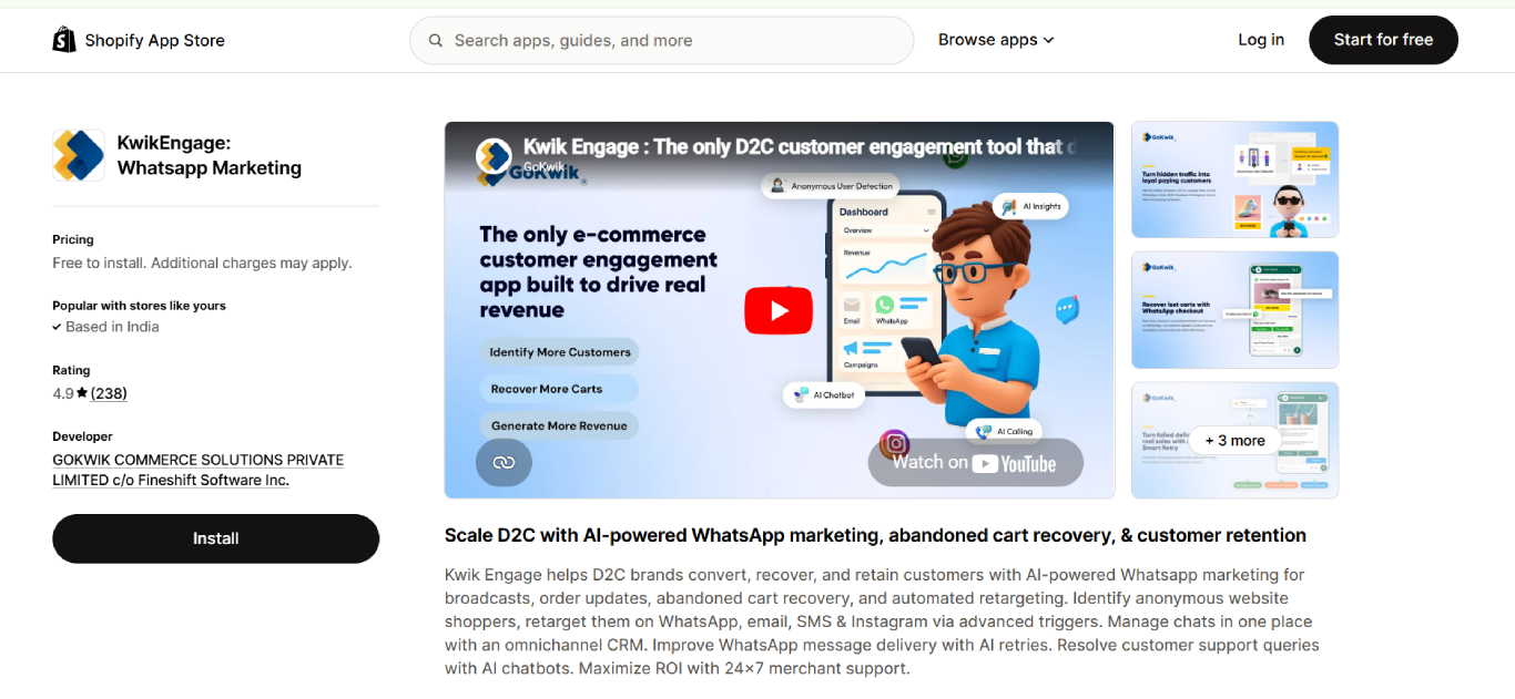 kwikengage whatsapp marketing shopify automation