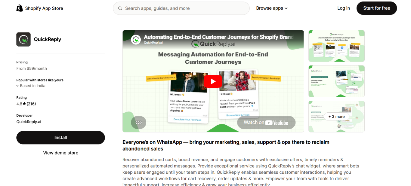 quickreply shopify whatsapp automation crm