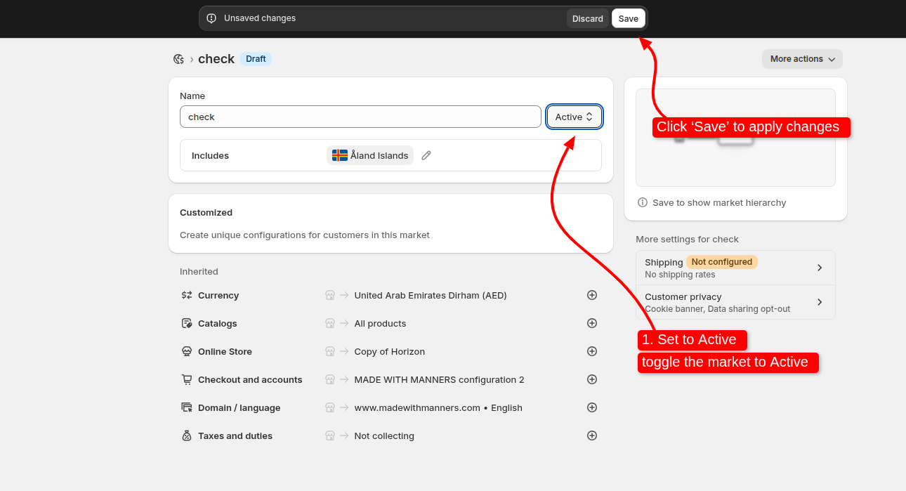 Activate the Market on Shopify