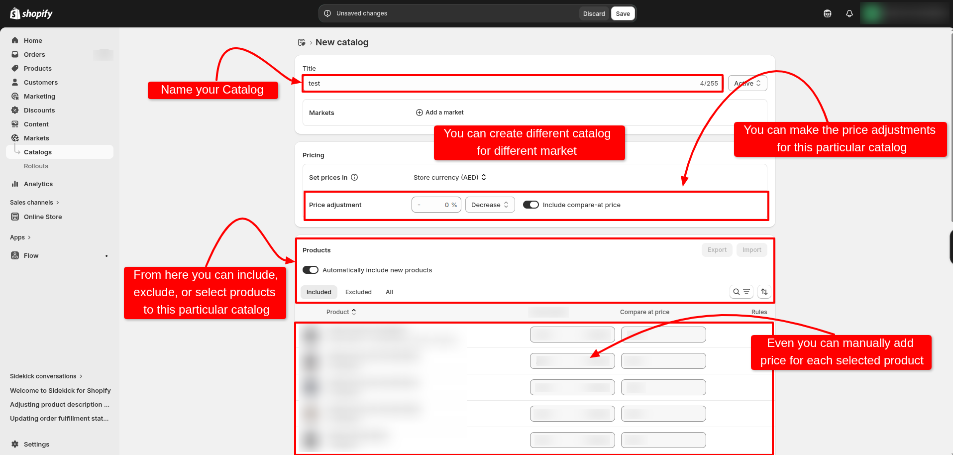 Shopify product catalog dashboard clean setup